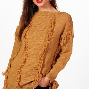 Boohoo Gold Fringe Sweater